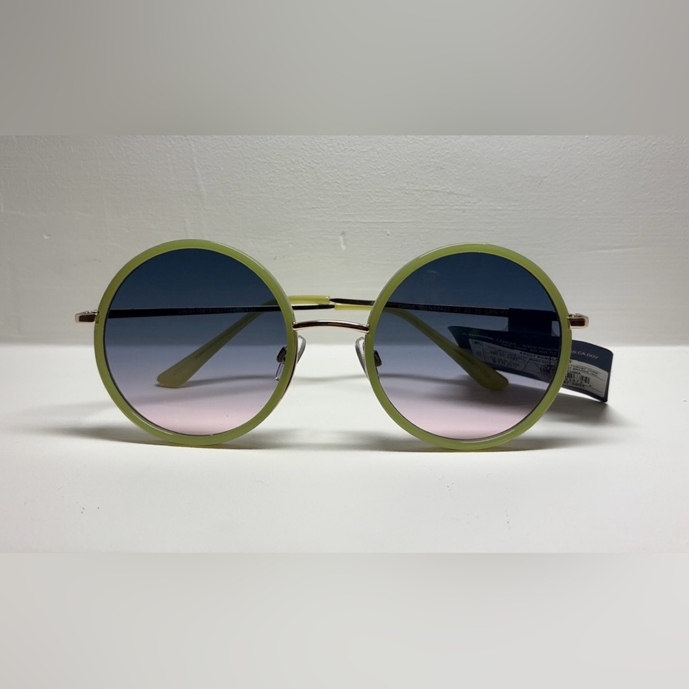 Round Sunglasses Olive Green Frame Blue Gradient Lenses